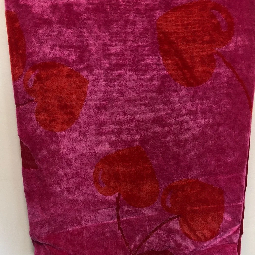 NWT Juicy Couture Jacquard Pink Beach Towel with Red Cherry Motif
